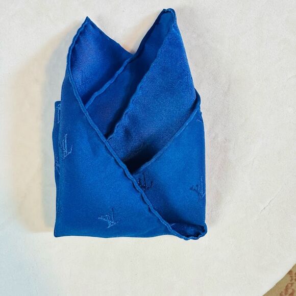 LOUIS VUITTON Blue 100% Silk Square Handkerchief Luxury Logo Embroidered - Picture 1 of 7